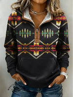 Vintage Aztec Art Print Casual Half Zip Cotton Sweatshirt