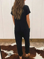 Women's Casual Jumpsuits V Neck Half Sleeve Long Rompers