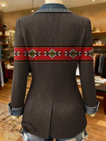 Retro Aztec Art Pattern Print Patchwork Denim Sweater Cardigan Coat