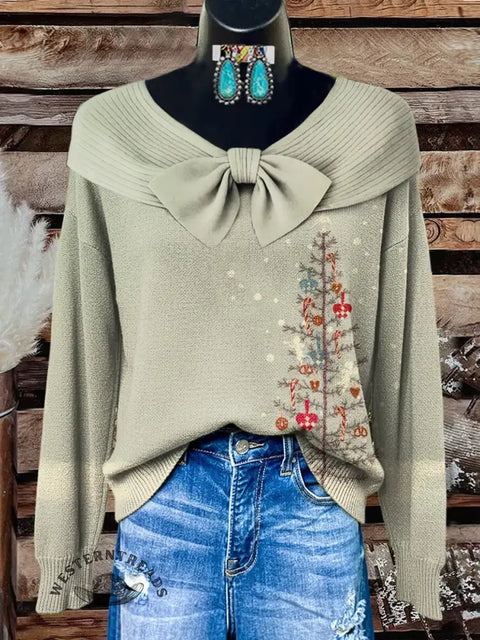 Retro Christmas Art Print Buttoned Cardigan Sweater