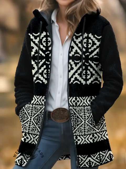 Art Pattern Unisex Plush Thick Long-Sleeved Cardigan Coat