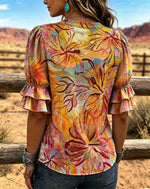 Vintage Floral Art Print Comfortable Summer Fabrics Casual Shirt
