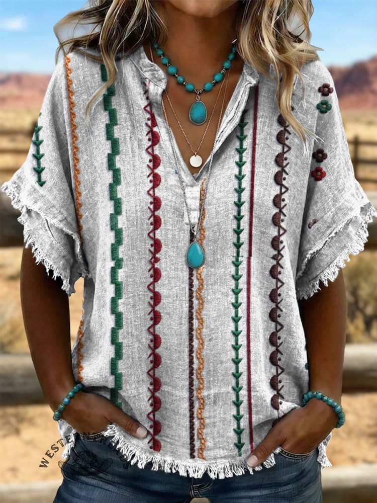 Vintage ArtPatchwork Cotton And Linen Shirt