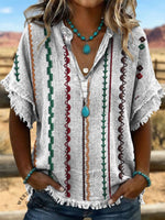 Vintage ArtPatchwork Cotton And Linen Shirt