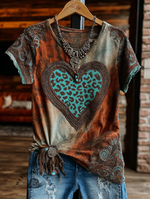 Wild West Valentine's Day Art Print Casual Short Sleeve T-shirt