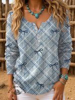 Bow Print Buttoned Cardigan Sweater