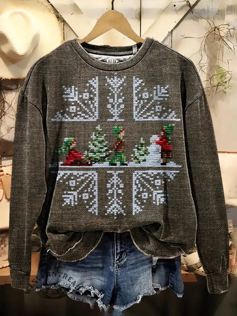 Christmas Fabric Art Print Casual Cotton Sweatshirt