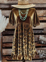 Women's Leopard Print Casual Short Sleeve Velvet Dress