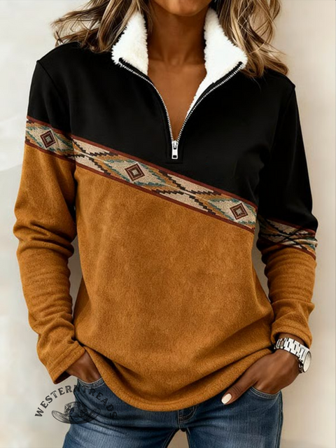 Casual Aztec Half-Zip Cotton Sweatshirt
