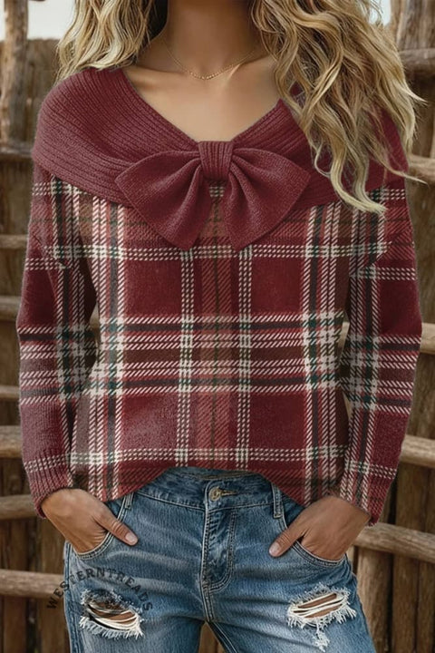 Women's Checkered Print Casual Cotton Sweater