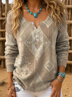 Retro Aztec Art Print Buttoned Cardigan Sweater
