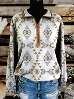 Retro Aztec Print Casual Half-zip Cotton Sweatshirt