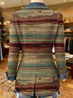 Retro Art Pattern Print Patchwork Denim Sweater Cardigan Coat