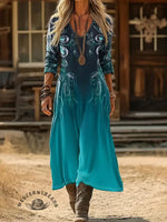 Vintage Western Style Printed Long Sleeved Dress