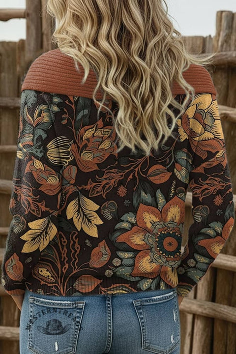 Women's Floral Print Casual Cotton Sweater