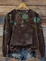 Vintage Flowers Print Casual Cotton Sweatshirt