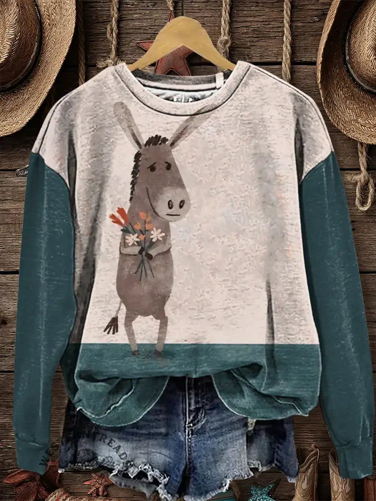 Funny Valentine Donkey Art Casual Cotton Sweatshirt