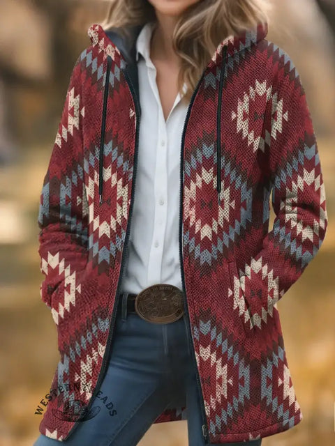 Retro Pattern Unisex Plush Thick Long-Sleeved Cardigan Coat