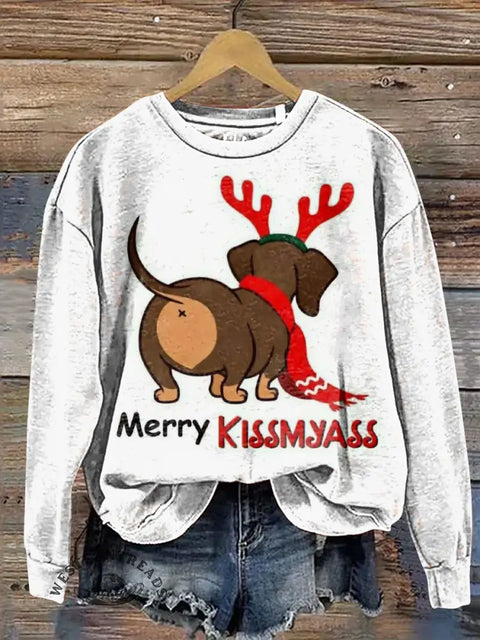 Funny Christmas dog Casual Cotton Sweatshirt