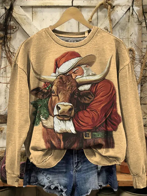 Highland Cows Santa Art Print Casual Sweatshirt