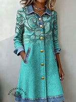 Women's Art Print Casual Denim Patchwork Dress