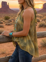 Vintage Western Print Casual Summer Chiffon Halter Tank Top