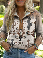 Aztec Print Casual Half-zip Cotton Sweatshirt