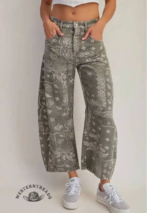 Women's  Paisley Print Casual Wide Leg Pants