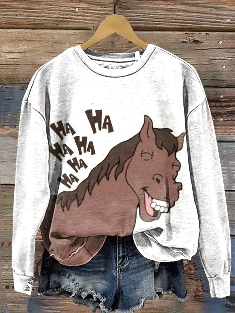 Funny Laughing Horse Casual Cotton Sweatshirt
