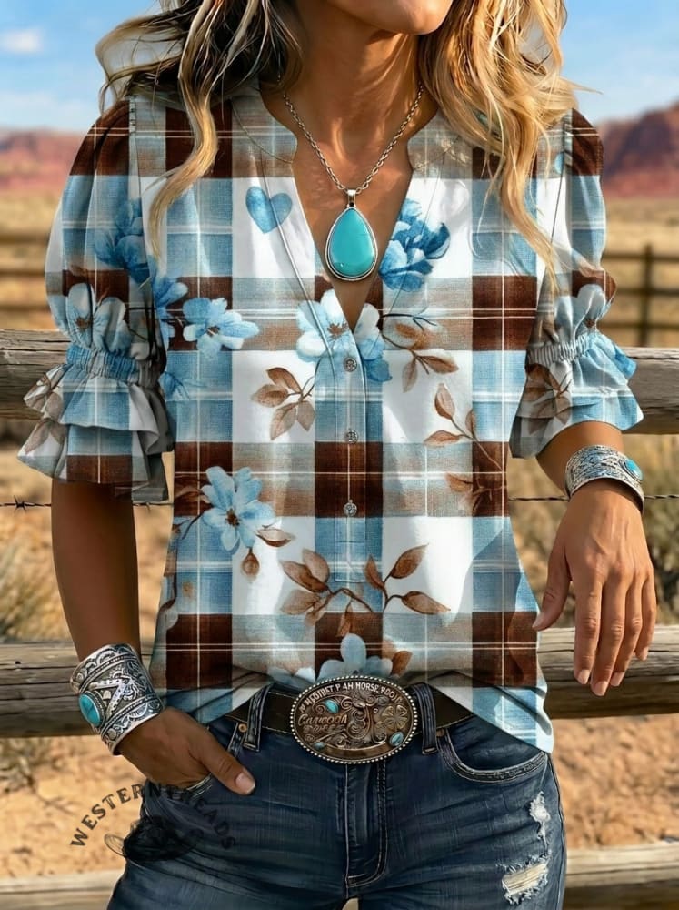 Women's Retro Art Puff Sleeve Casual Shirt