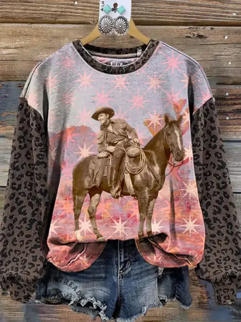 Retro Leopard Print Western Sweatshirt