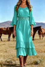 Western Boho Crochet Lace Maxi Dress