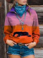 Vintage Print Casual Long Sleeve Zip Sweatshirt