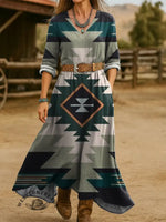 Women's Vintage Aztec Print Cotton Pocket Dress