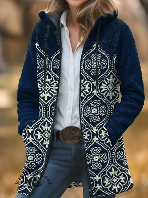 Art Pattern Unisex Plush Thick Long-Sleeved Cardigan Coat