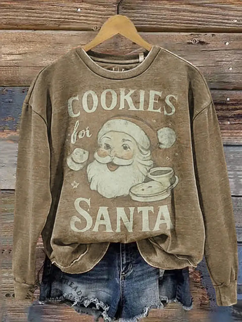 Santa Claus Print Casual Cotton Sweatshirt