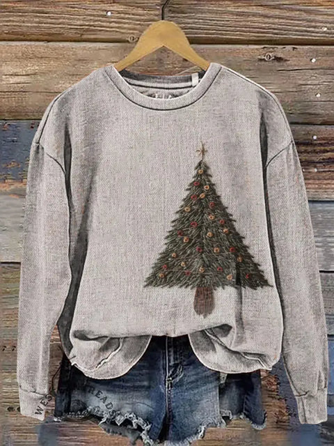 Retro Christmas tree Casual Cotton Sweatshirt