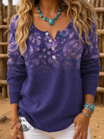 Floral Art Print Buttoned Cardigan Sweater