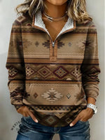 Aztec Print Casual Half-zip Cotton Sweatshirt