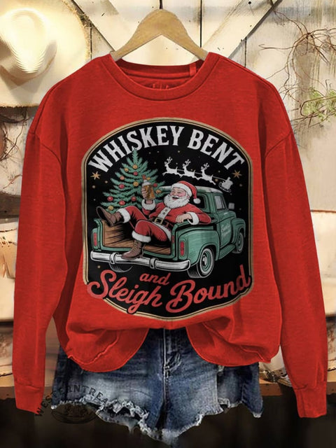 Whiskey Bent And Sleigh Bound Print Casual Cotton Sweatshirt