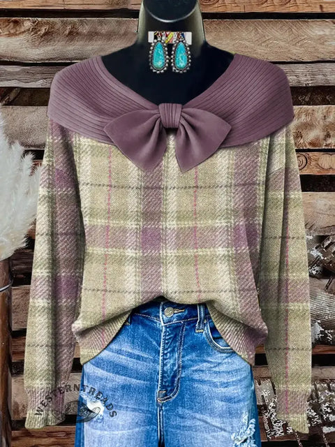 Retro Plaid Stripes Art Print Buttoned Cardigan Sweater