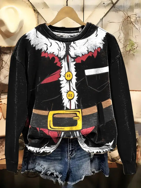 Funny Christmas Santa Print Casual Cotton Sweatshirt