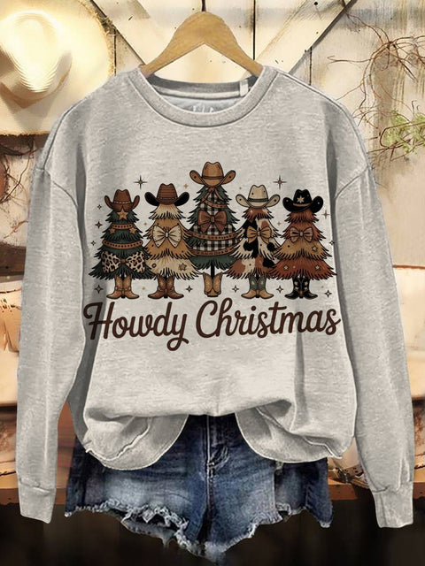 Western Christmas Art Print Casual Cotton Sweatshirt