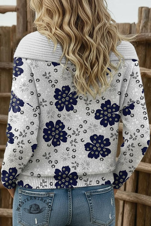 Women's Floral Print Casual Cotton Sweater