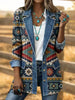 Vintage Aztec Art Print Patchwork Denim Coat