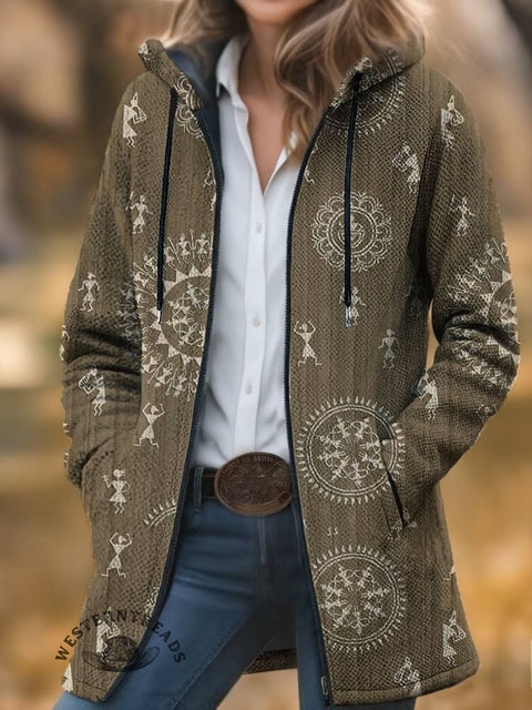 Aztec Print Unisex Plush Thick Long-sleeved Cardigan Coat
