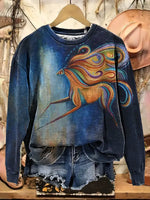 Retro Western Horse Art Print Casual Cotton Sweatshirt