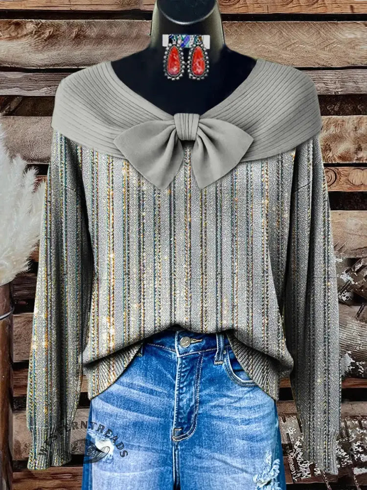 Women's Stripe Art Print Casual Sweater