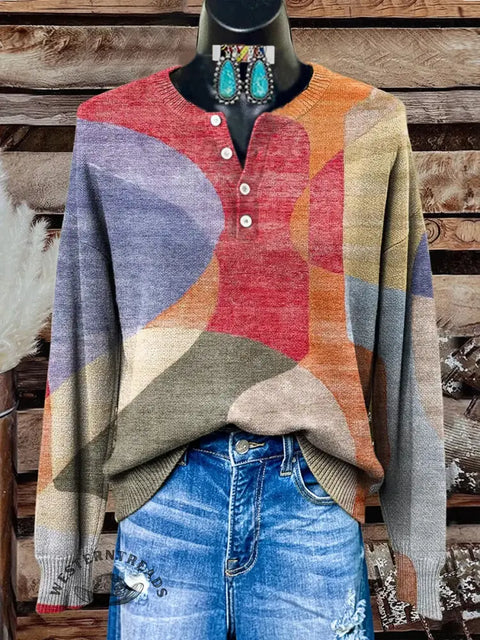 Retro Print Buttoned Cardigan Sweater