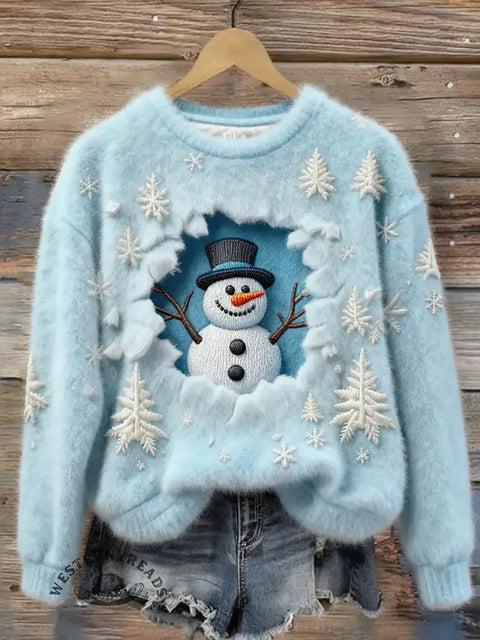 Winter Snowman Art Print Casual Plush Top
